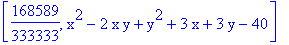 [168589/333333, x^2-2*x*y+y^2+3*x+3*y-40]